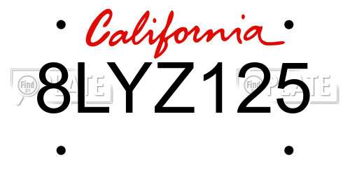 8LYZ125 California License Plate