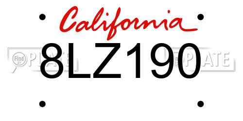 8LZ190 California License Plate