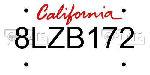 8LZB172 California License Plate