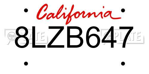 8LZB647 California License Plate