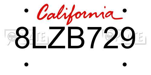 8LZB729 California License Plate