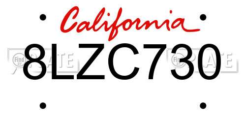 8LZC730 California License Plate