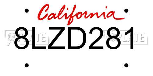 8LZD281 California License Plate