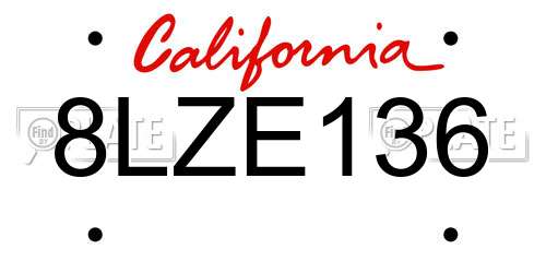 8LZE136 California License Plate