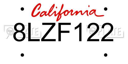 8LZF122 California License Plate