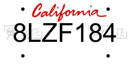 8LZF184 California License Plate