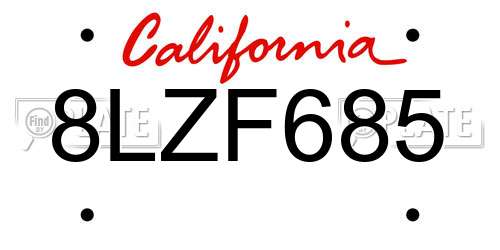 8LZF685 California License Plate