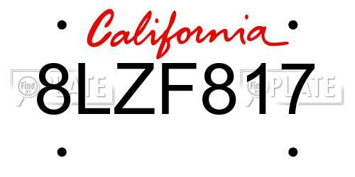 8LZF817 California License Plate