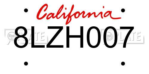8LZH007 California License Plate