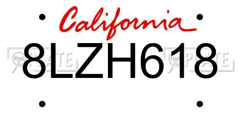 8LZH618 California License Plate