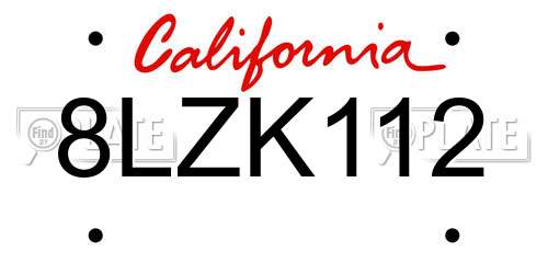 8LZK112 California License Plate