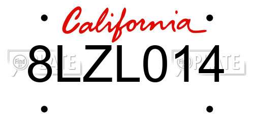 8LZL014 California License Plate