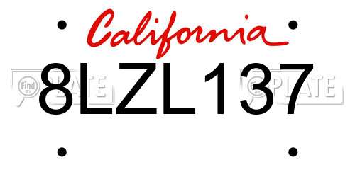 8LZL137 California License Plate