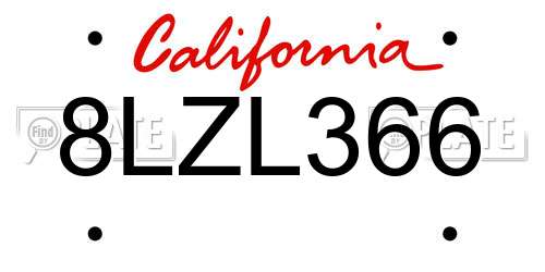 8LZL366 California License Plate