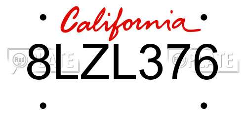 8LZL376 California License Plate