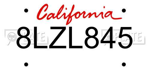 8LZL845 California License Plate