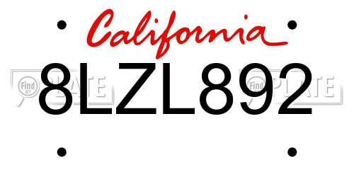8LZL892 California License Plate