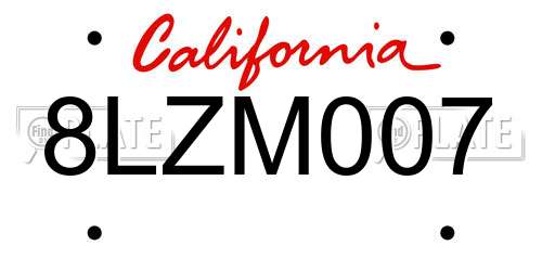 8LZM007 California License Plate