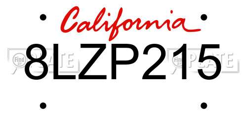 8LZP215 California License Plate