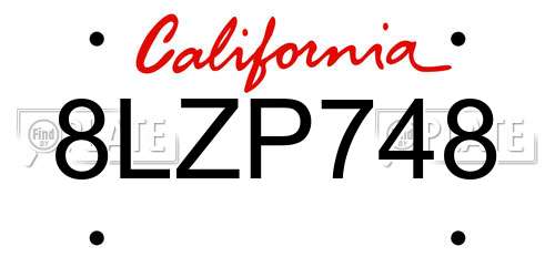 8LZP748 California License Plate