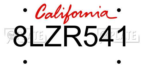 8LZR541 California License Plate