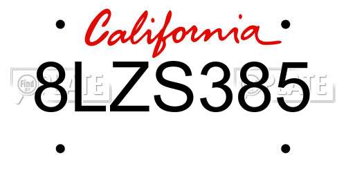 8LZS385 California License Plate