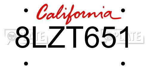 8LZT651 California License Plate