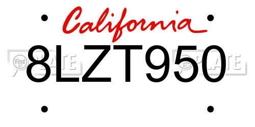 8LZT950 California License Plate