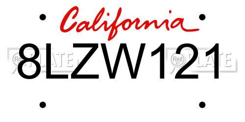 8LZW121 California License Plate