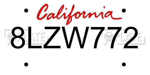 8LZW772 California License Plate