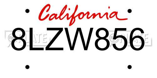 8LZW856 California License Plate