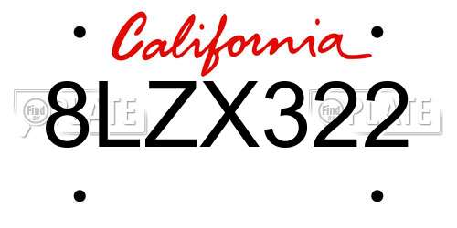 8LZX322 California License Plate