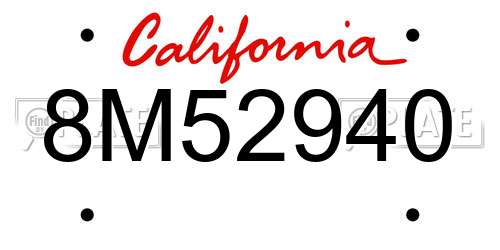8M52940 California License Plate