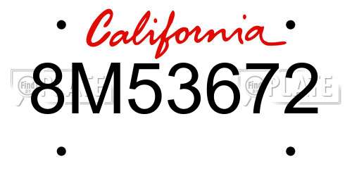 8M53672 California License Plate