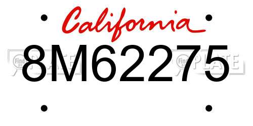 8M62275 California License Plate