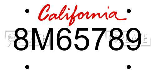 8M65789 California License Plate