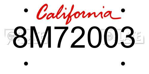 8M72003 California License Plate