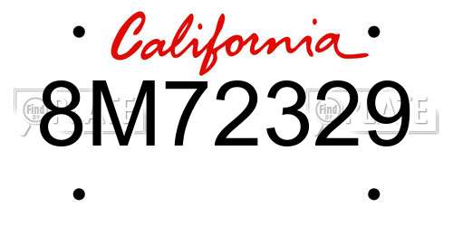 8M72329 California License Plate