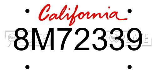 8M72339 California License Plate