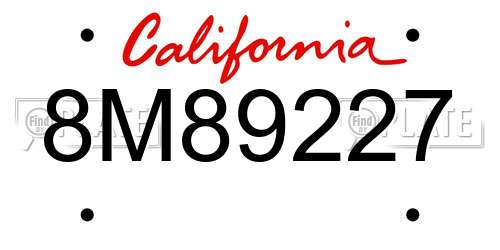 8M89227 California License Plate