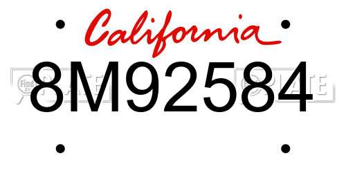 8M92584 California License Plate