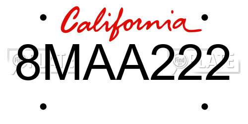 8MAA222 California License Plate