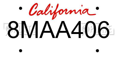 8MAA406 California License Plate