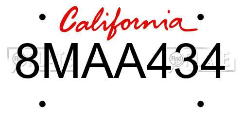 8MAA434 California License Plate