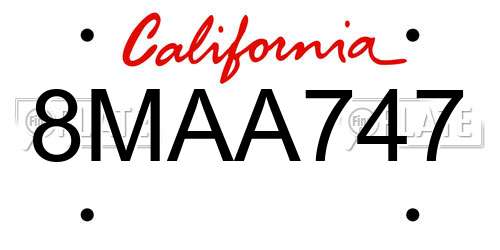 8MAA747 California License Plate