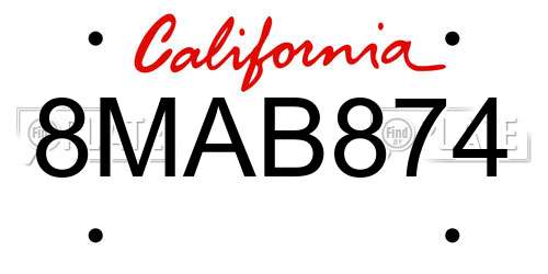 8MAB874 California License Plate