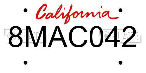8MAC042 California License Plate
