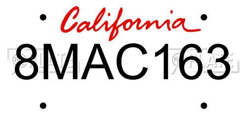 8MAC163 California License Plate
