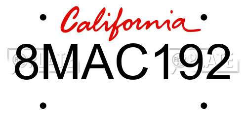 8MAC192 California License Plate