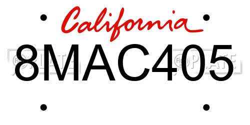 8MAC405 California License Plate